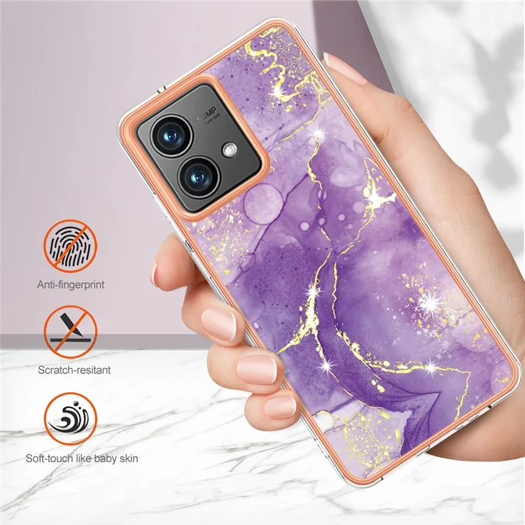 For Motorola Moto G84 5G TPU Case with IMD Marble Pattern Electroplated Back Cover - Purple 002