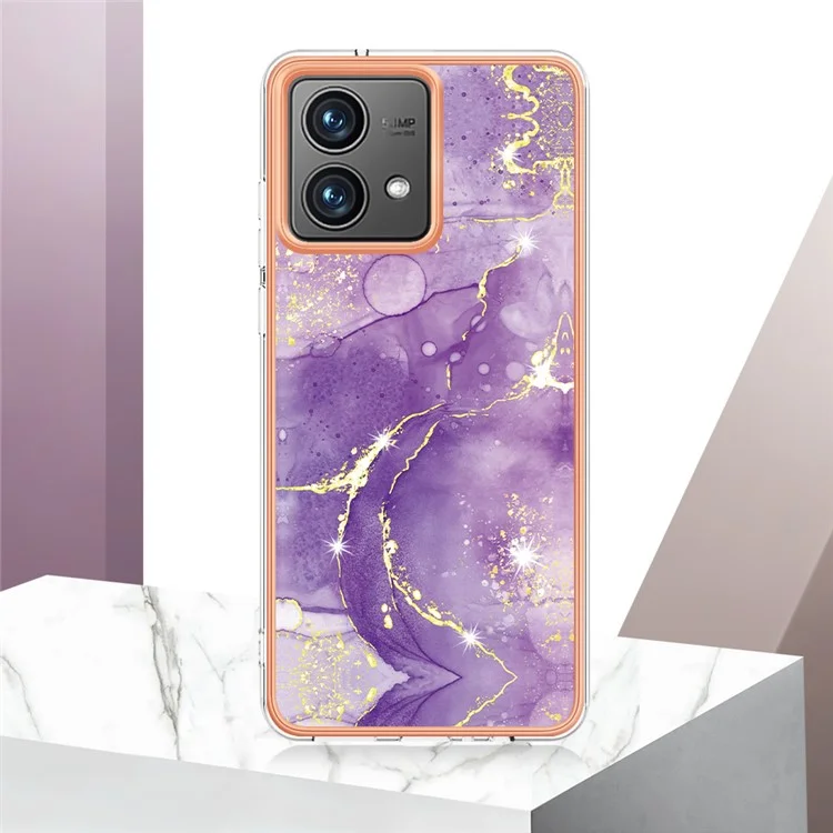 For Motorola Moto G84 5G TPU Case with IMD Marble Pattern Electroplated Back Cover - Purple 002