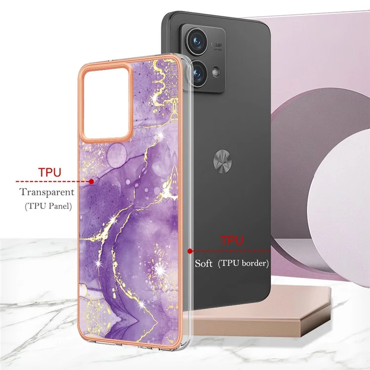 For Motorola Moto G84 5G TPU Case with IMD Marble Pattern Electroplated Back Cover - Purple 002