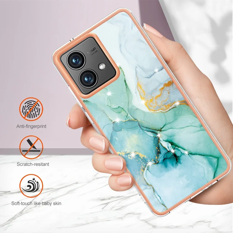 For Motorola Moto G84 5G TPU Case with IMD Marble Pattern Electroplated Back Cover - Green 003
