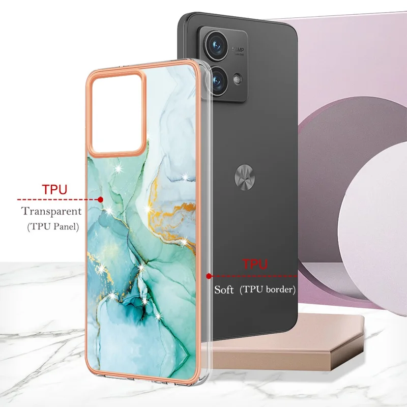 For Motorola Moto G84 5G TPU Case with IMD Marble Pattern Electroplated Back Cover - Green 003