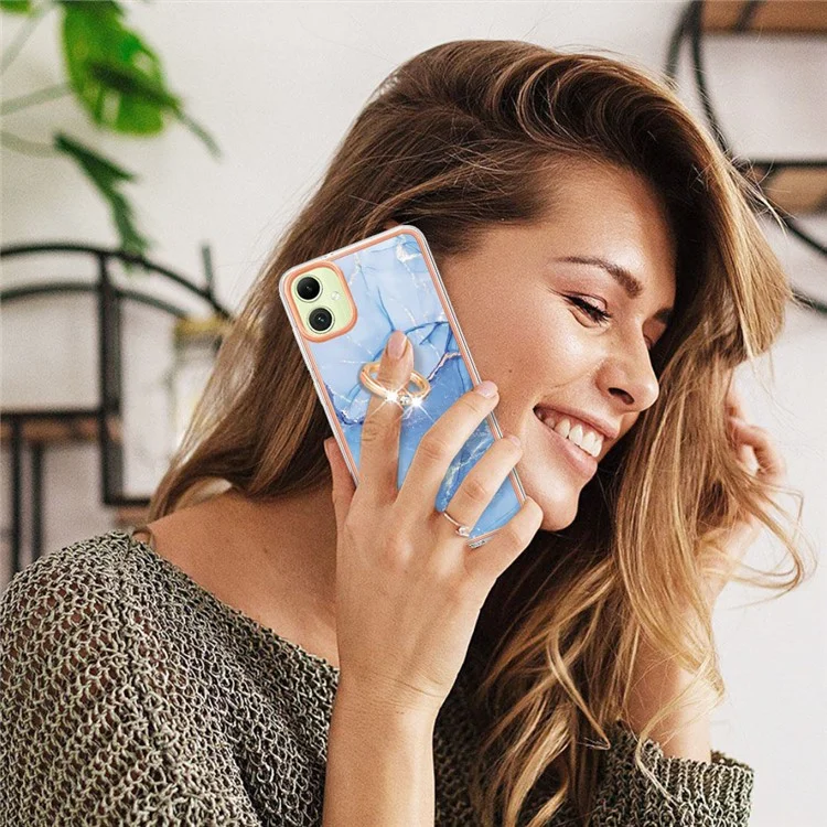 Série YB IMD Style-E pour Samsung Galaxy A05 4G IMD TPU Marble Pattern Cell Phone Case - Bleu