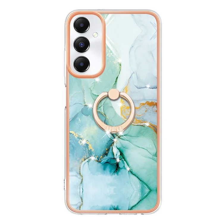 YB IMD Series-10 Für Samsung Galaxy A05s 4G Cover IMD Marmor TPU Ring Kickstand Handyhülle - Grün 003