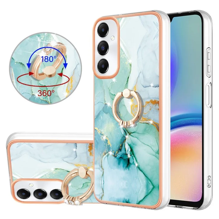 YB IMD Series-10 Für Samsung Galaxy A05s 4G Cover IMD Marmor TPU Ring Kickstand Handyhülle - Grün 003