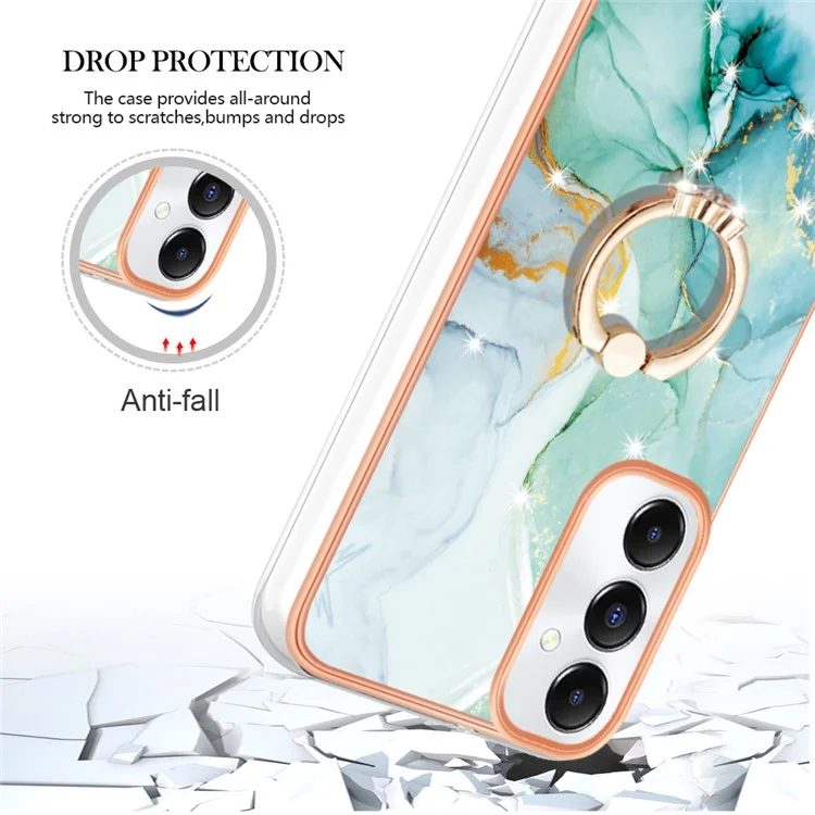 YB IMD Series-10 Für Samsung Galaxy A05s 4G Cover IMD Marmor TPU Ring Kickstand Handyhülle - Grün 003