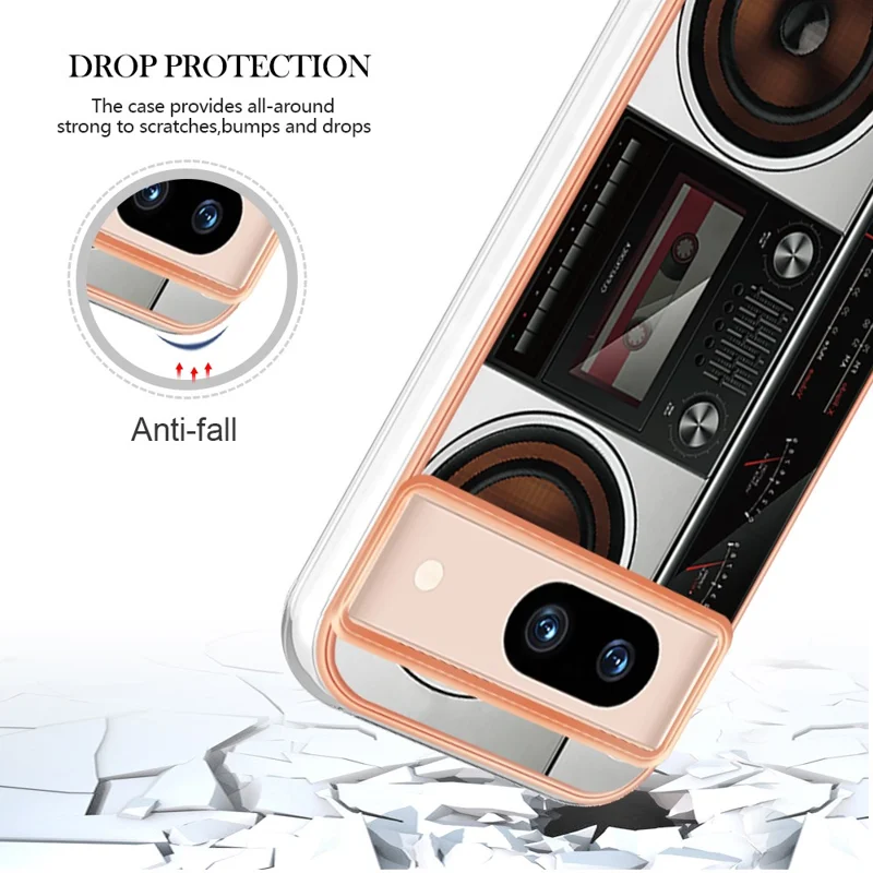 YB IMD Series-19 Style-D For Google Pixel 8a Electroplated Case 2.0mm TPU Anti-Scratch Phone Cover - Radio