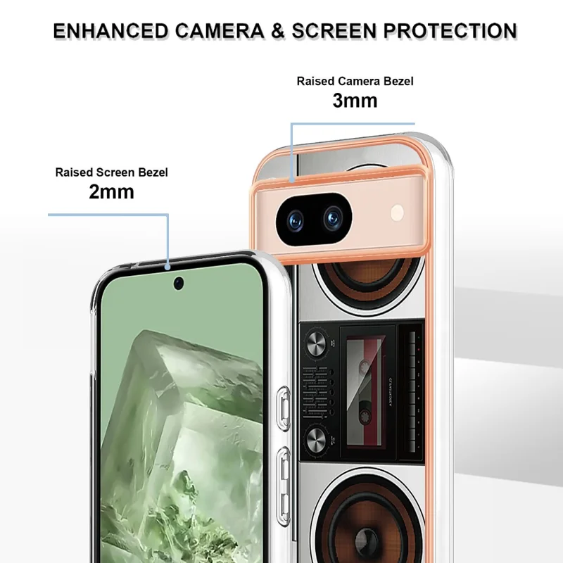 YB IMD Series-19 Style-D For Google Pixel 8a Electroplated Case 2.0mm TPU Anti-Scratch Phone Cover - Radio