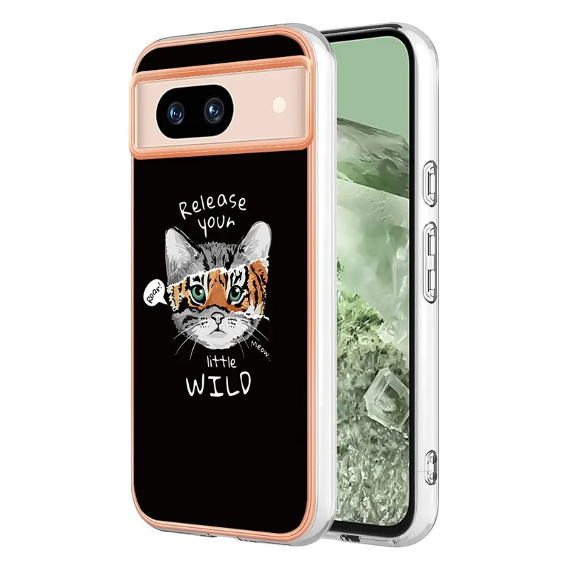 YB IMD Series-19 Style-D For Google Pixel 8a Electroplated Case 2.0mm TPU Anti-Scratch Phone Cover - Cat / Tiger