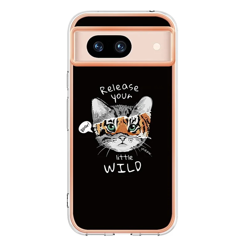 YB IMD Series-19 Style-D For Google Pixel 8a Electroplated Case 2.0mm TPU Anti-Scratch Phone Cover - Cat / Tiger