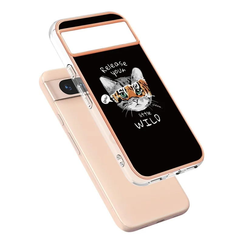 YB IMD Series-19 Style-D For Google Pixel 8a Electroplated Case 2.0mm TPU Anti-Scratch Phone Cover - Cat / Tiger