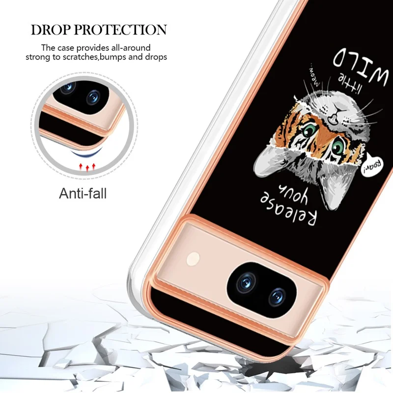 YB IMD Series-19 Style-D For Google Pixel 8a Electroplated Case 2.0mm TPU Anti-Scratch Phone Cover - Cat / Tiger