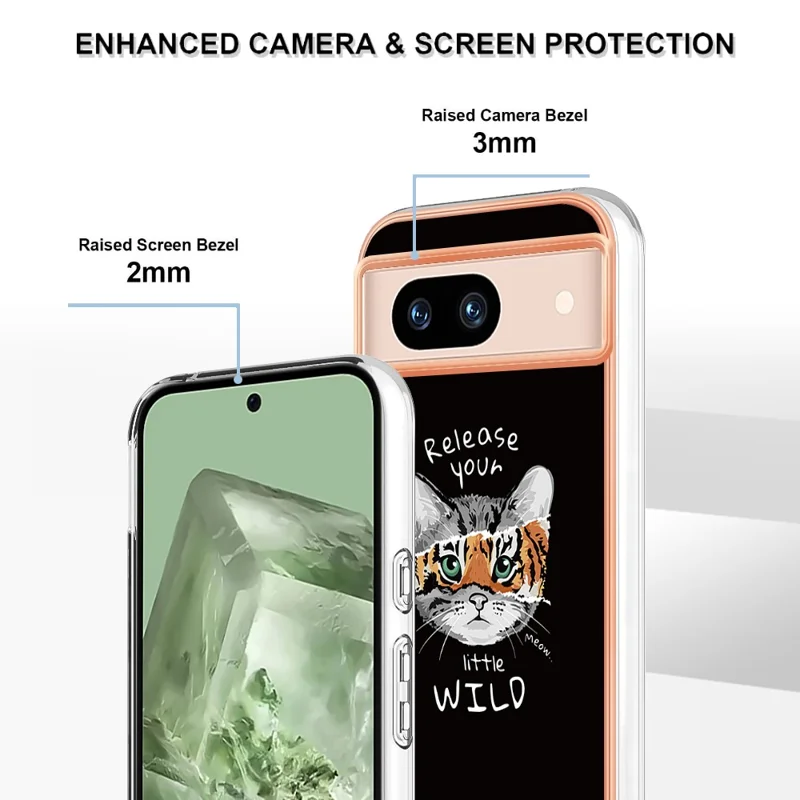 YB IMD Series-19 Style-D For Google Pixel 8a Electroplated Case 2.0mm TPU Anti-Scratch Phone Cover - Cat / Tiger