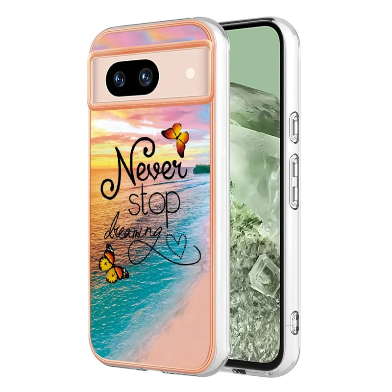 For Google Pixel 8a Case with IMD Marble Flower Pattern TPU Mobile Back Cover - Never Stop Dreaming