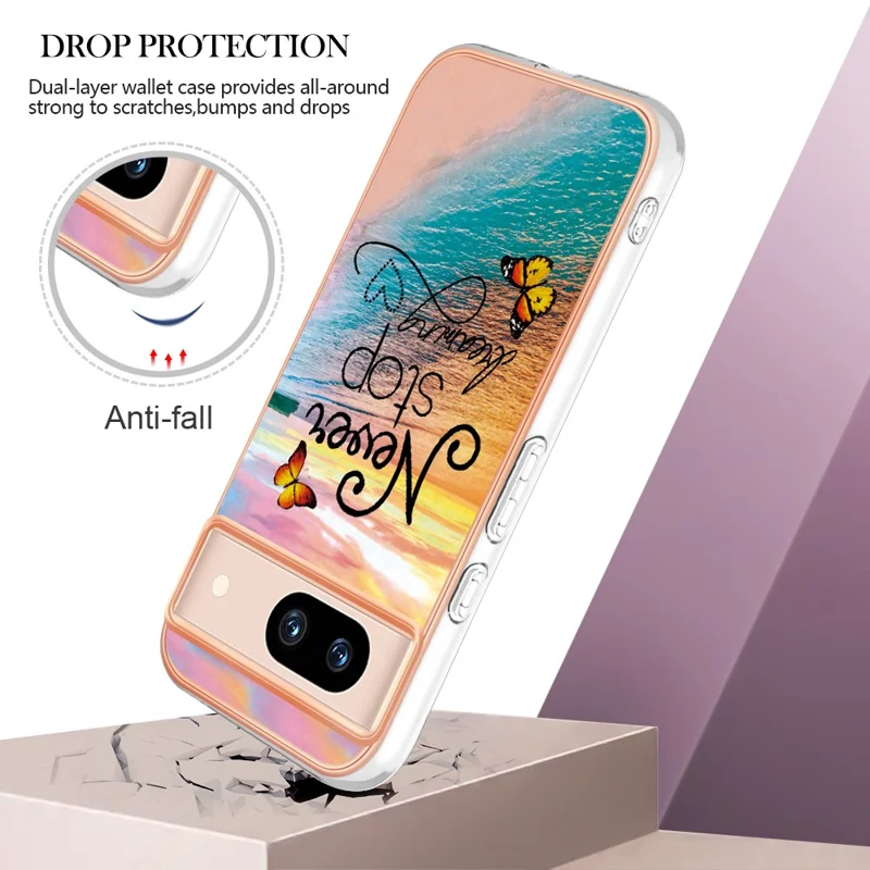 For Google Pixel 8a Case with IMD Marble Flower Pattern TPU Mobile Back Cover - Never Stop Dreaming