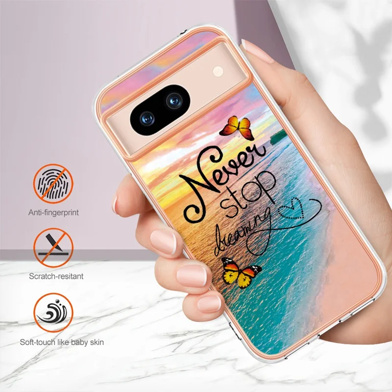 For Google Pixel 8a Case with IMD Marble Flower Pattern TPU Mobile Back Cover - Never Stop Dreaming
