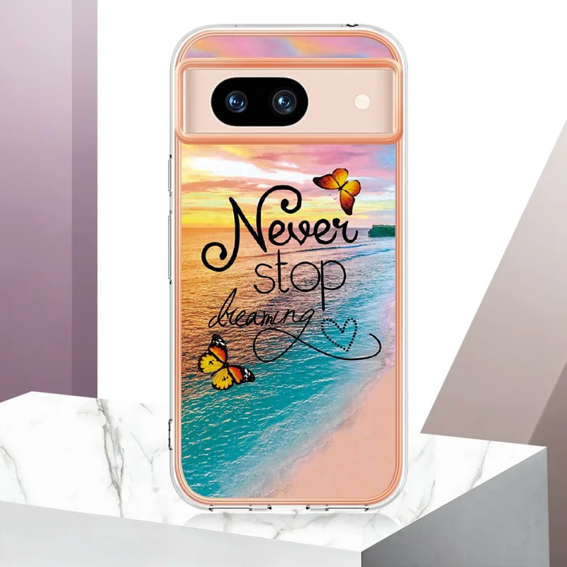 For Google Pixel 8a Case with IMD Marble Flower Pattern TPU Mobile Back Cover - Never Stop Dreaming