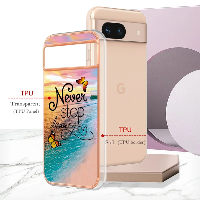 For Google Pixel 8a Case with IMD Marble Flower Pattern TPU Mobile Back Cover - Never Stop Dreaming