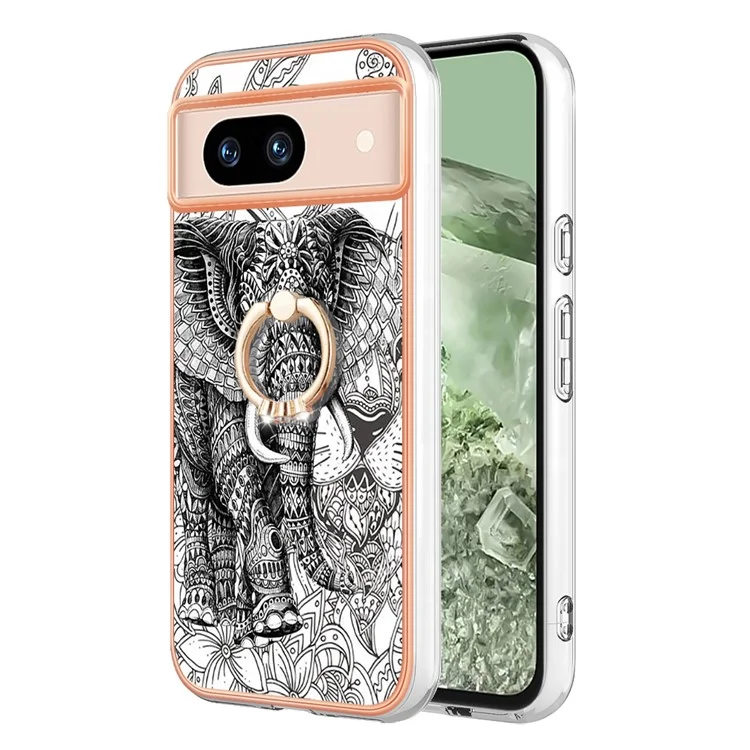 YB IMD Series-20 Style D per Google Pixel 8a Custodia in TPU morbido con rivestimento Kickstand Phone Cover - Totem Elefante