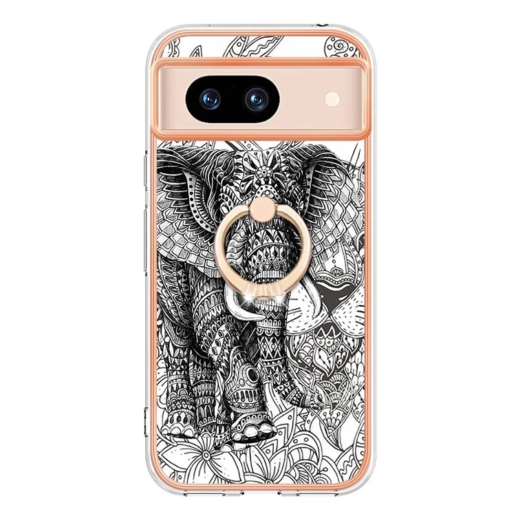YB IMD Series-20 Style D per Google Pixel 8a Custodia in TPU morbido con rivestimento Kickstand Phone Cover - Totem Elefante