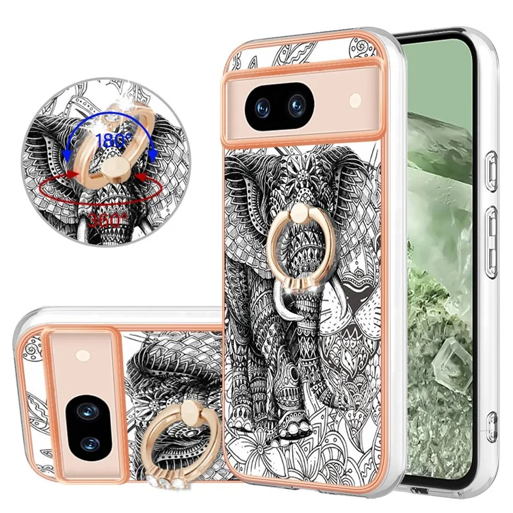 YB IMD Series-20 Style D per Google Pixel 8a Custodia in TPU morbido con rivestimento Kickstand Phone Cover - Totem Elefante