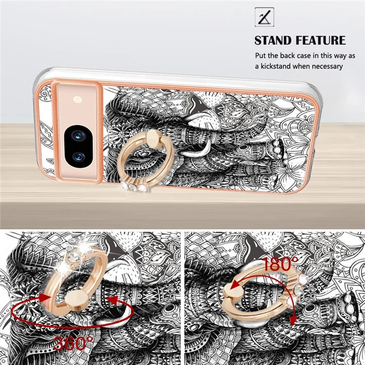 YB IMD Series-20 Style D per Google Pixel 8a Custodia in TPU morbido con rivestimento Kickstand Phone Cover - Totem Elefante
