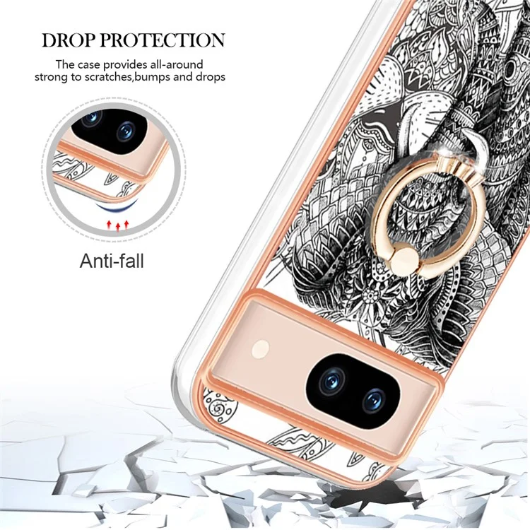YB IMD Series-20 Style D per Google Pixel 8a Custodia in TPU morbido con rivestimento Kickstand Phone Cover - Totem Elefante