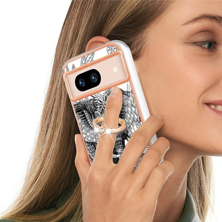 YB IMD Series-20 Style D per Google Pixel 8a Custodia in TPU morbido con rivestimento Kickstand Phone Cover - Totem Elefante