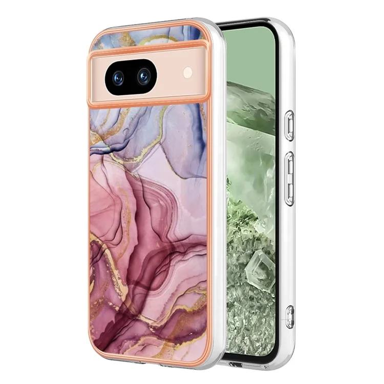 YB IMD Series-16 Style-E Für Google Pixel 8a Marble Pattern Case 2.0mm TPU Elektroplatierung Handyhülle - Rose Gold