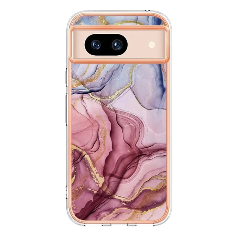 YB IMD Series-16 Style-E Für Google Pixel 8a Marble Pattern Case 2.0mm TPU Elektroplatierung Handyhülle - Rose Gold
