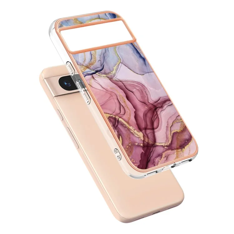 YB IMD Series-16 Style-E Für Google Pixel 8a Marble Pattern Case 2.0mm TPU Elektroplatierung Handyhülle - Rose Gold