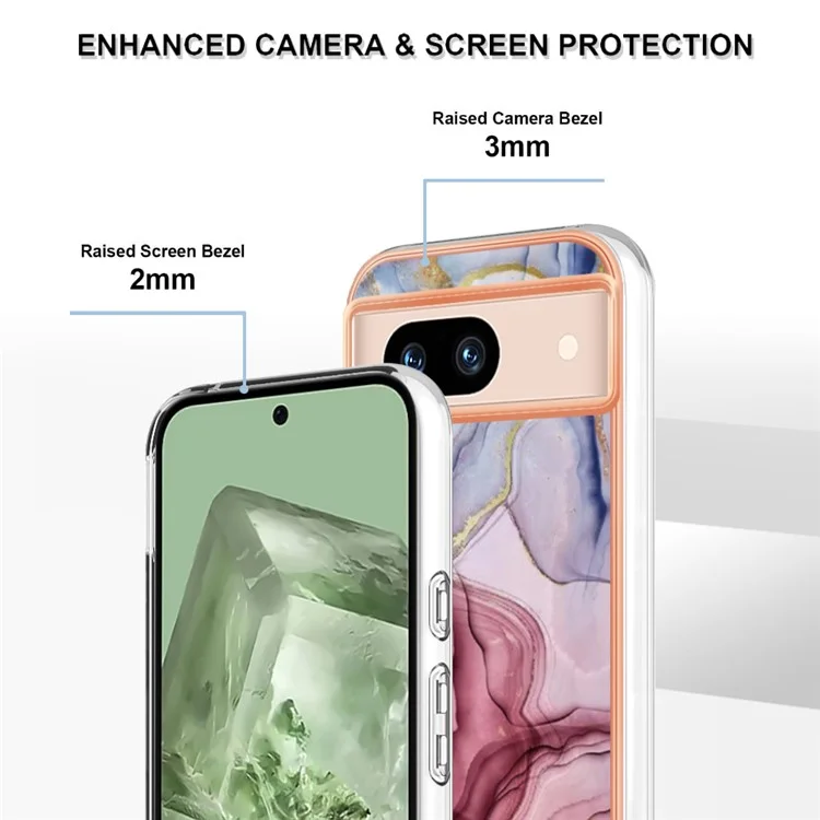 YB IMD Series-16 Style-E Für Google Pixel 8a Marble Pattern Case 2.0mm TPU Elektroplatierung Handyhülle - Rose Gold