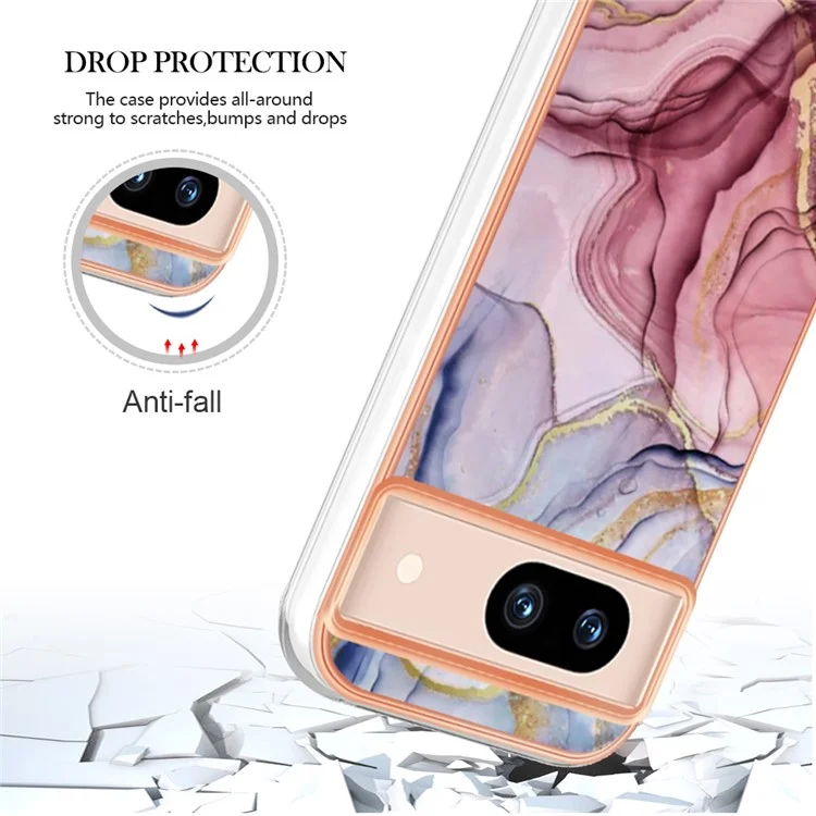 YB IMD Series-16 Style-E Für Google Pixel 8a Marble Pattern Case 2.0mm TPU Elektroplatierung Handyhülle - Rose Gold
