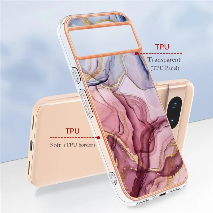 YB IMD Series-16 Style-E Für Google Pixel 8a Marble Pattern Case 2.0mm TPU Elektroplatierung Handyhülle - Rose Gold