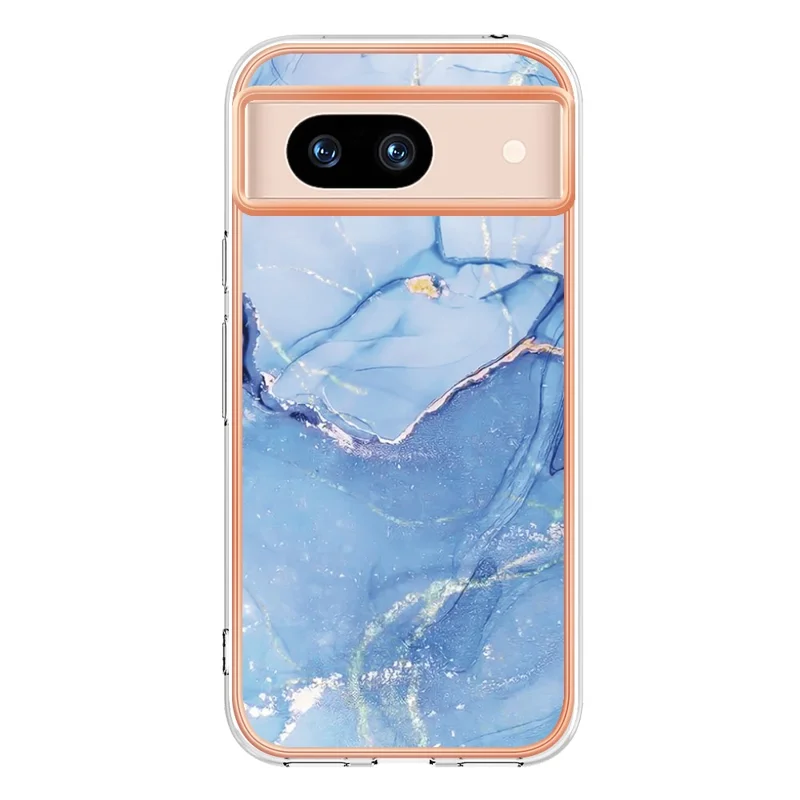 YB IMD Series-16 Style-E For Google Pixel 8a Marble Pattern Case 2.0mm TPU Electroplating Phone Cover - Blue