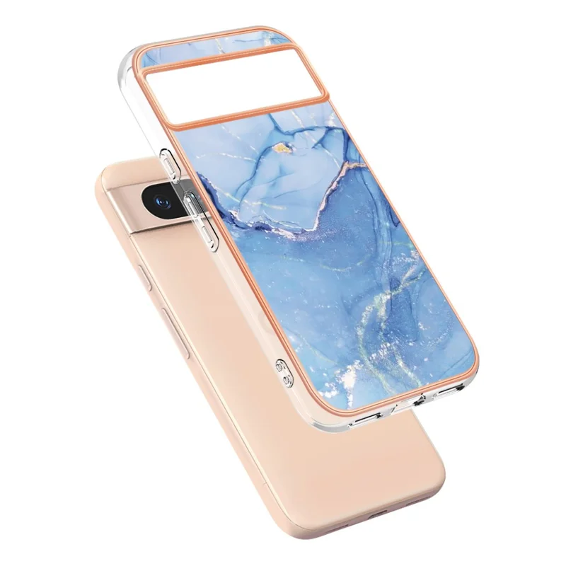 YB IMD Series-16 Style-E For Google Pixel 8a Marble Pattern Case 2.0mm TPU Electroplating Phone Cover - Blue