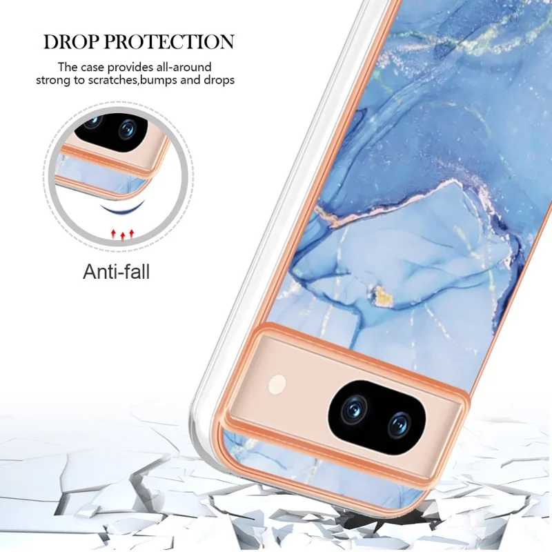 YB IMD Series-16 Style-E For Google Pixel 8a Marble Pattern Case 2.0mm TPU Electroplating Phone Cover - Blue