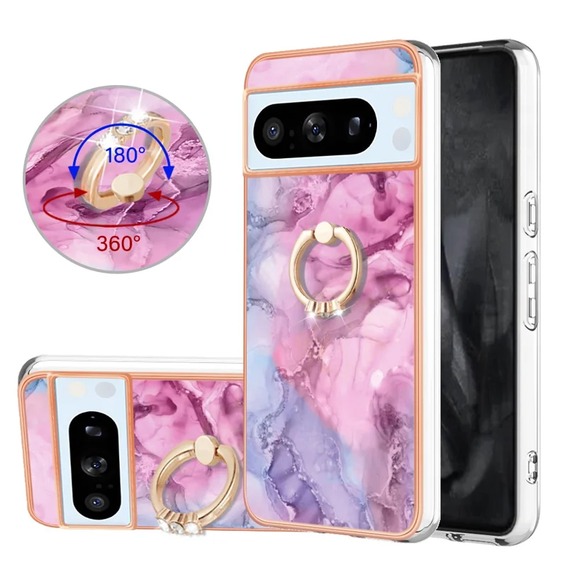 YB IMD Series-17 Style-E For Google Pixel 8 Pro Cover Marble Pattern IMD TPU Cell Phone Case - Rose