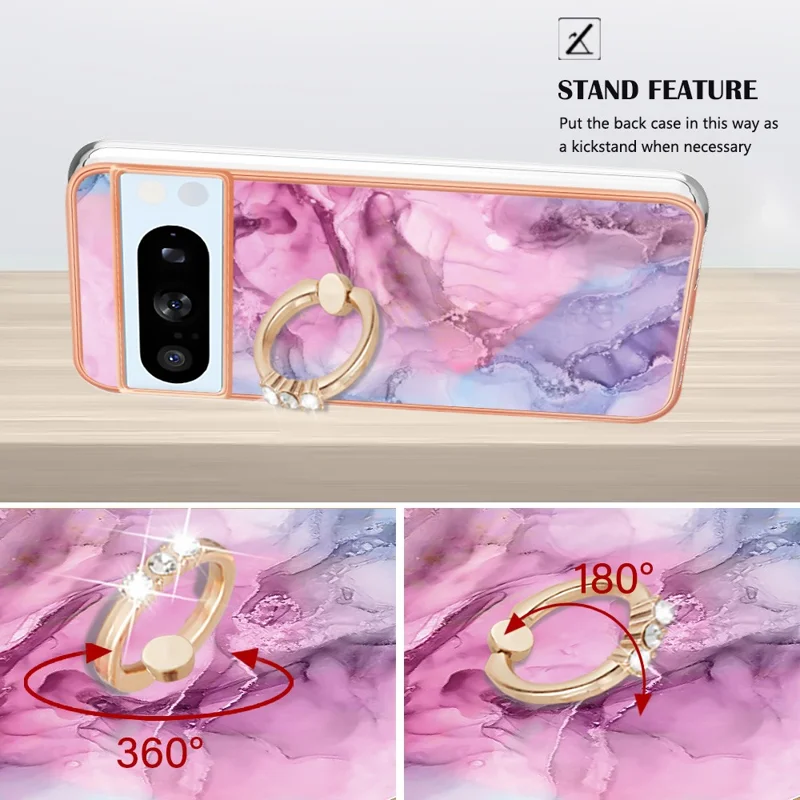 YB IMD Series-17 Style-E For Google Pixel 8 Pro Cover Marble Pattern IMD TPU Cell Phone Case - Rose