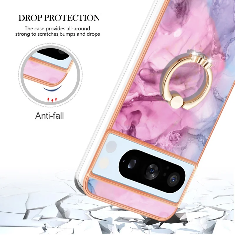 YB IMD Series-17 Style-E For Google Pixel 8 Pro Cover Marble Pattern IMD TPU Cell Phone Case - Rose