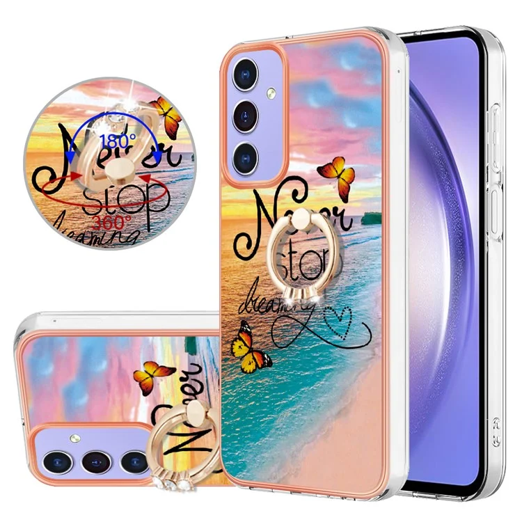 For Samsung Galaxy A15 5G Case with Ring Kickstand IMD Marble Pattern TPU Back Cover - Never Stop Dreaming