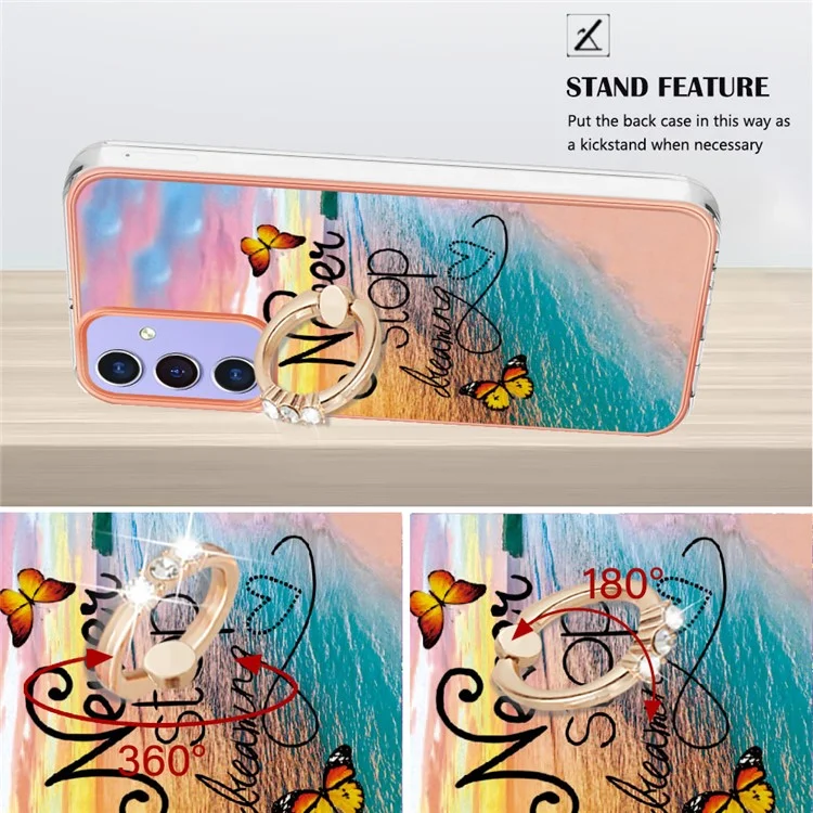 For Samsung Galaxy A15 5G Case with Ring Kickstand IMD Marble Pattern TPU Back Cover - Never Stop Dreaming