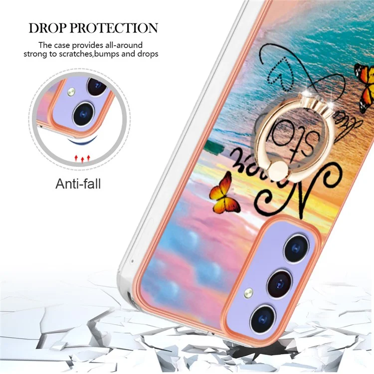 For Samsung Galaxy A15 5G Case with Ring Kickstand IMD Marble Pattern TPU Back Cover - Never Stop Dreaming