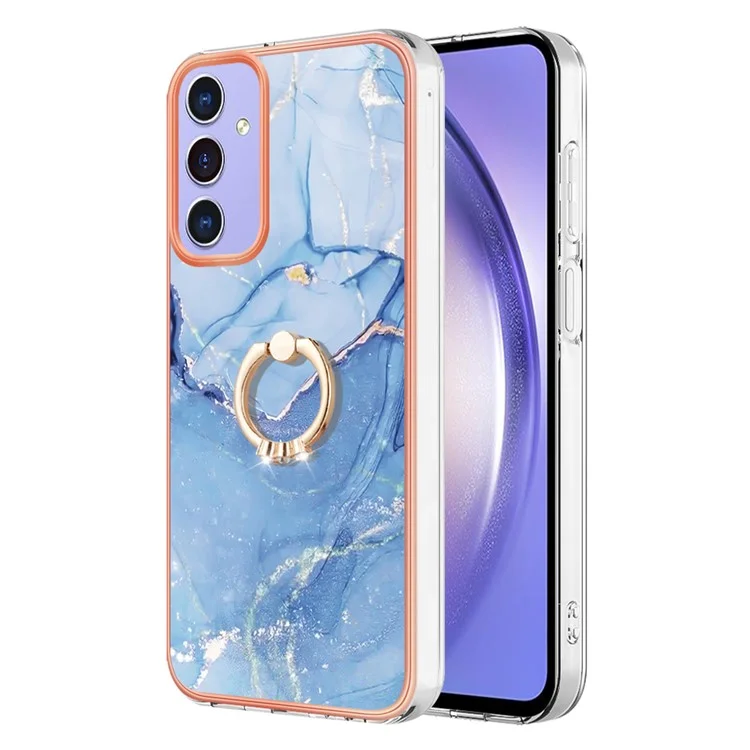 Série YB IMD Style-E Pour Samsung Galaxy A15 5G Bague Kickstand Cover IMD TPU Étui de téléphone portable - Bleu