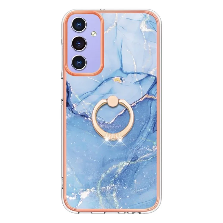 Série YB IMD Style-E Pour Samsung Galaxy A15 5G Bague Kickstand Cover IMD TPU Étui de téléphone portable - Bleu