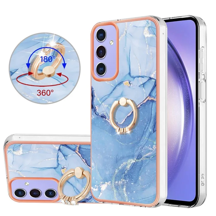 Série YB IMD Style-E Pour Samsung Galaxy A15 5G Bague Kickstand Cover IMD TPU Étui de téléphone portable - Bleu