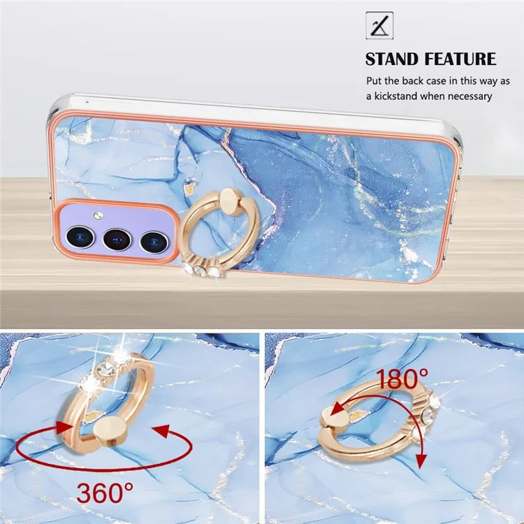 Série YB IMD Style-E Pour Samsung Galaxy A15 5G Bague Kickstand Cover IMD TPU Étui de téléphone portable - Bleu