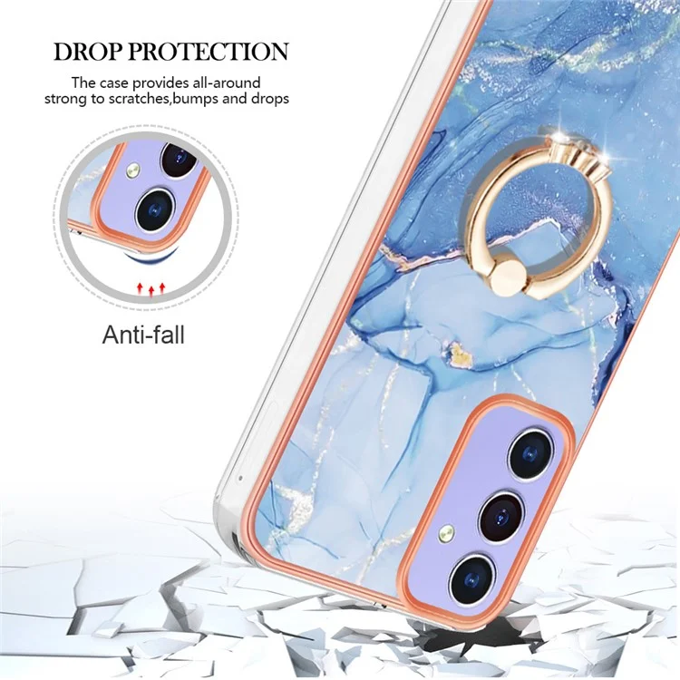 Série YB IMD Style-E Pour Samsung Galaxy A15 5G Bague Kickstand Cover IMD TPU Étui de téléphone portable - Bleu