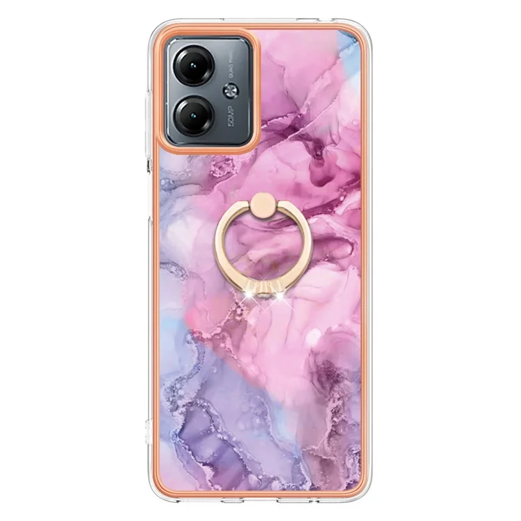 YB IMD Series-17 Style-E For Motorola Moto G14 4G Kickstand Cover TPU Electroplating Cell Phone Case - Rose