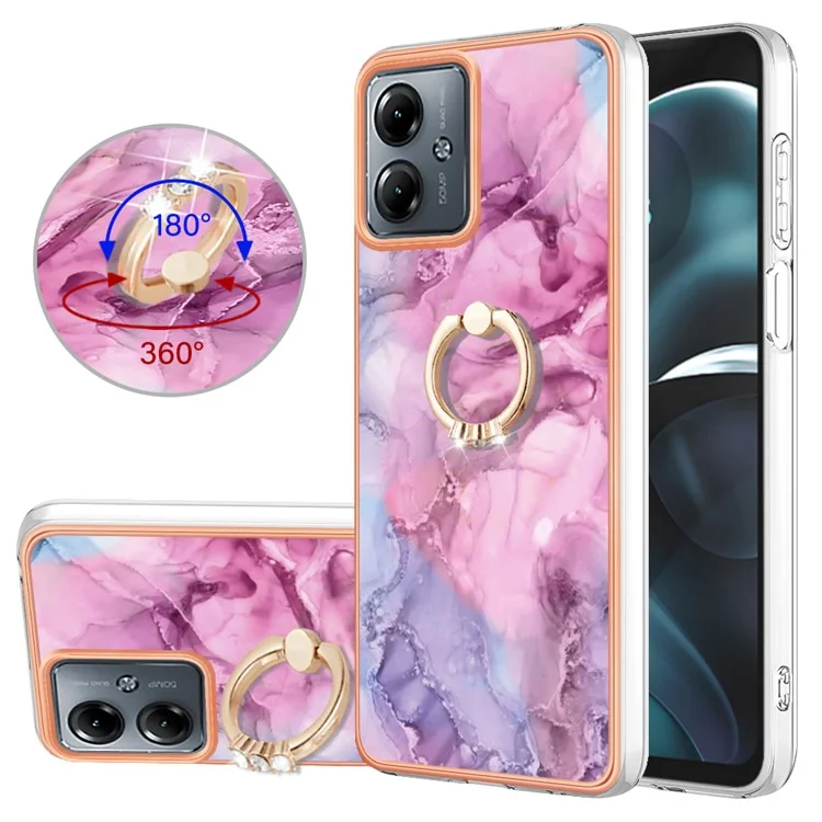 YB IMD Series-17 Style-E For Motorola Moto G14 4G Kickstand Cover TPU Electroplating Cell Phone Case - Rose