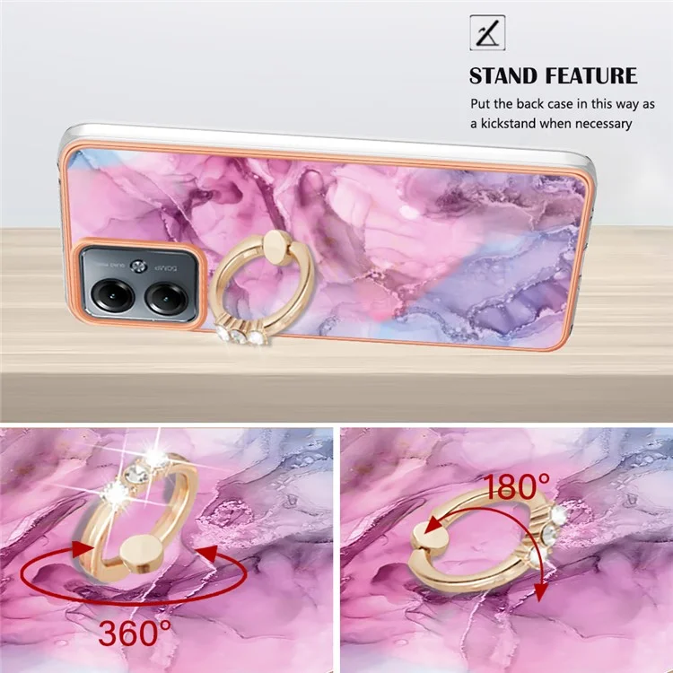 YB IMD Series-17 Style-E For Motorola Moto G14 4G Kickstand Cover TPU Electroplating Cell Phone Case - Rose
